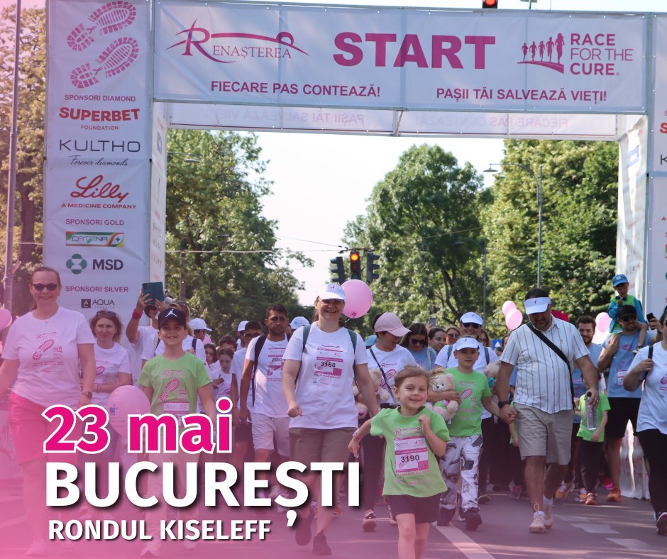 Cursa caritabila, dedicata luptei împotriva cancerului de sân, organizata de Fundatia Renasterea, la finalul lunii mai