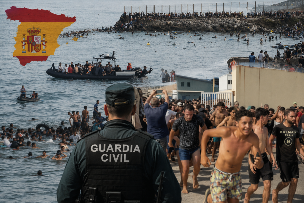 Spania invadată! Mii de marocani înoată spre Ceuta, frontierele cedează și Italia cere excluderea din Schengen. Eșecul total al multiculturalismului socialist sub Pedro Sánchez