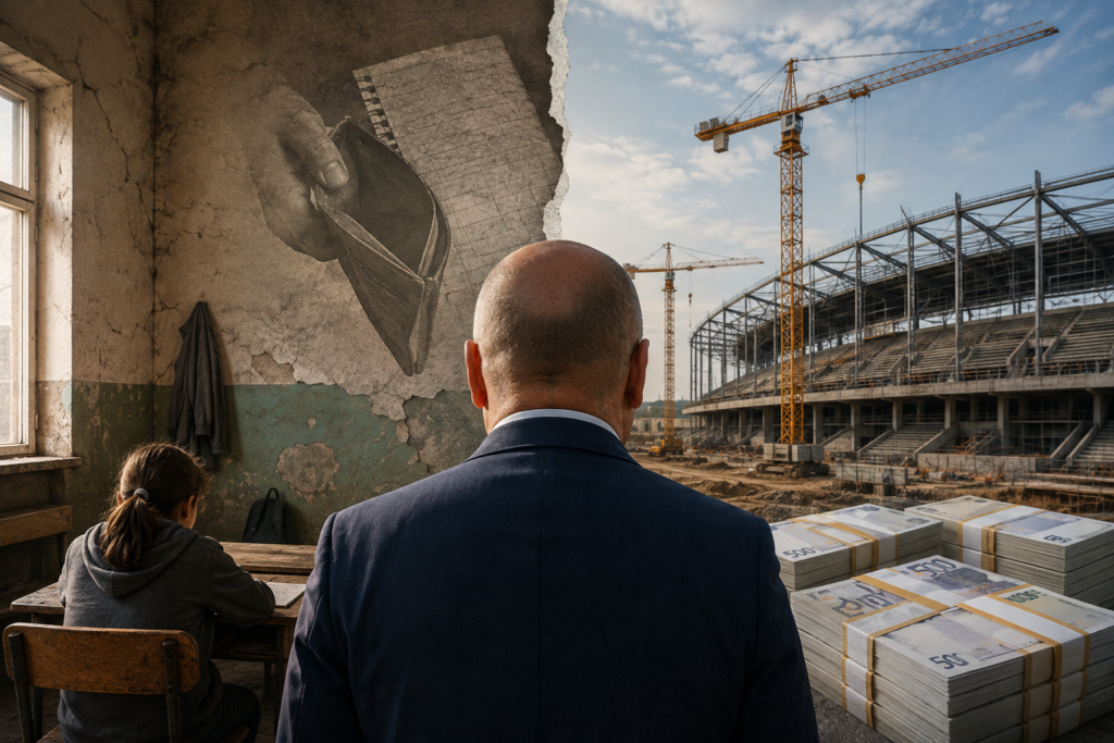 Bolojan cheltuiește 1,4 miliarde de lei pe patru stadioane, în timp ce bursele sociale ale elevilor riscă să dispară în vacanțe