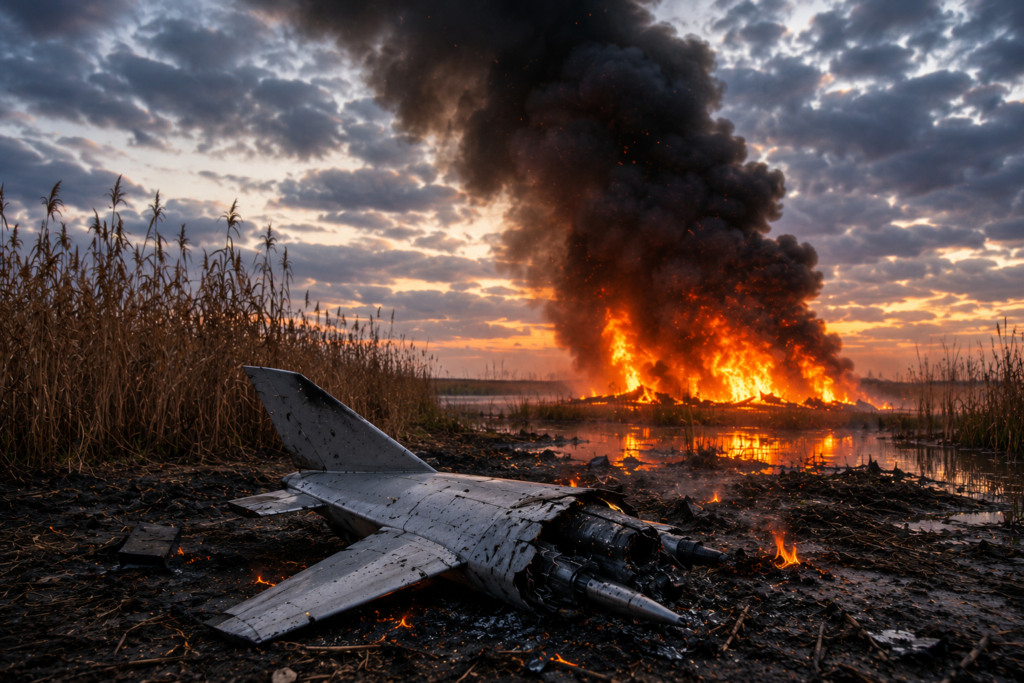 Dronă prăbușită în Tulcea. A explodat și a provocat un incendiu. Aparatul nu a fost detectat de radarele Armatei